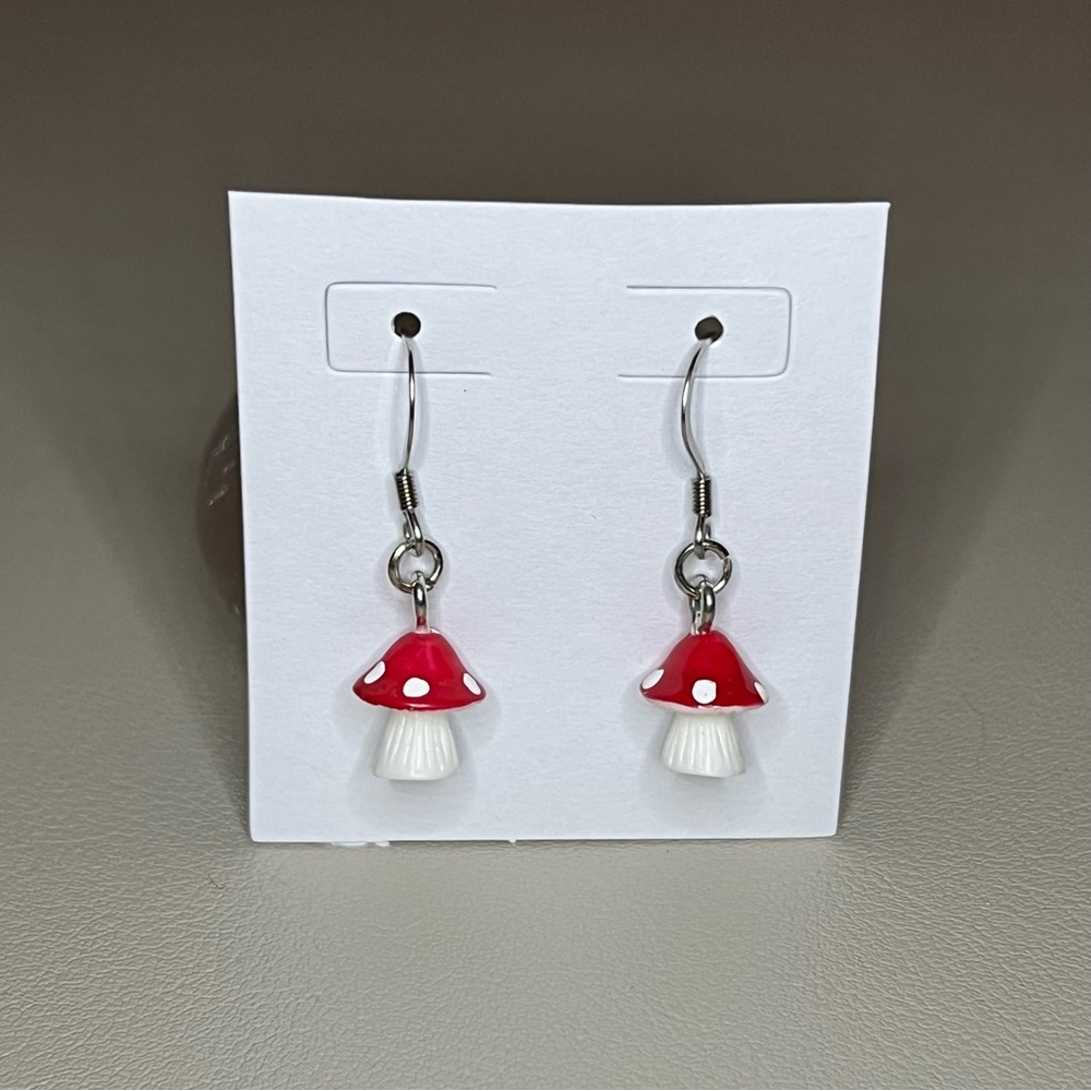 Mushroom Charm Earrings - Stainless Steel - Nickel Free